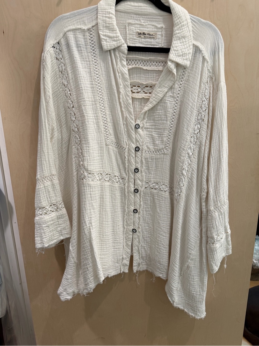 We The Free Boho Crochet-Trim White Button-Front Women's Top